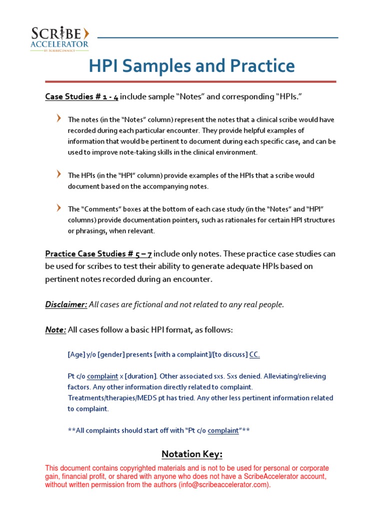 Case Study Hpi Samples PDF Medicine Clinical Medicine