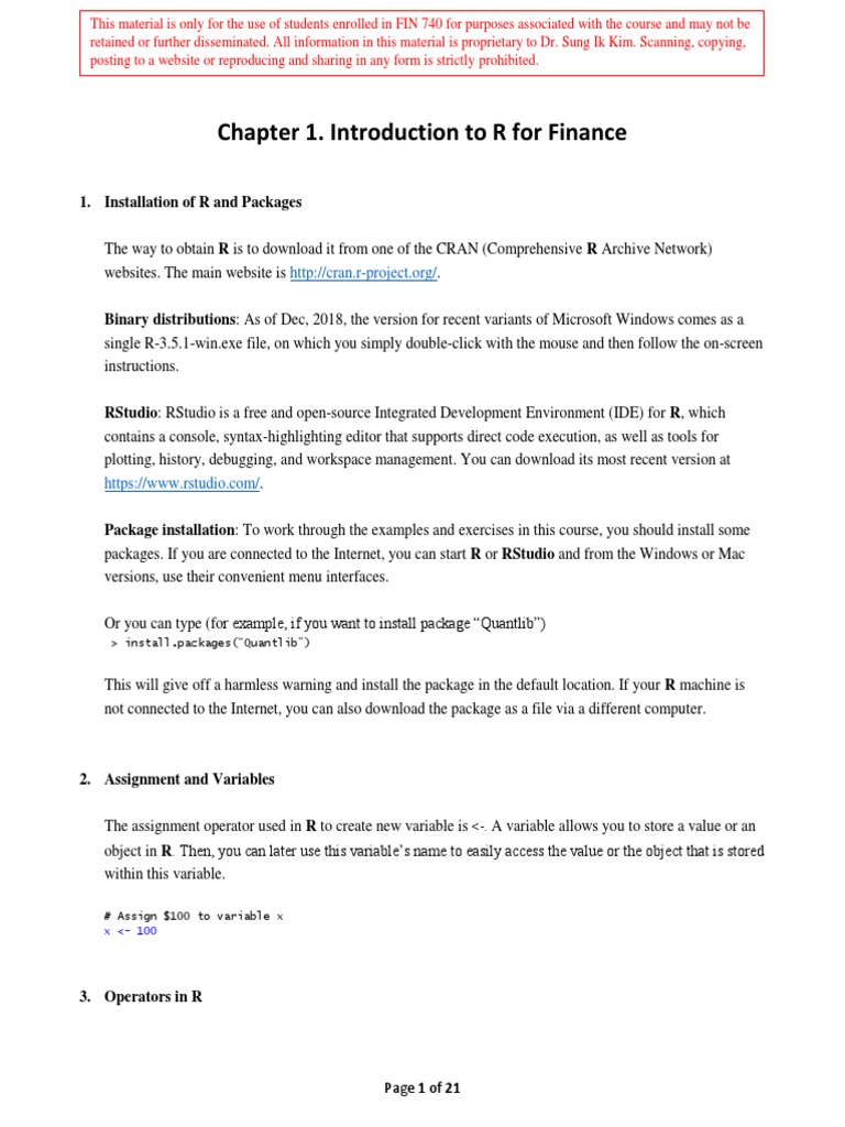 Introduction to R for Finance | PDF | R (Programming Language ...