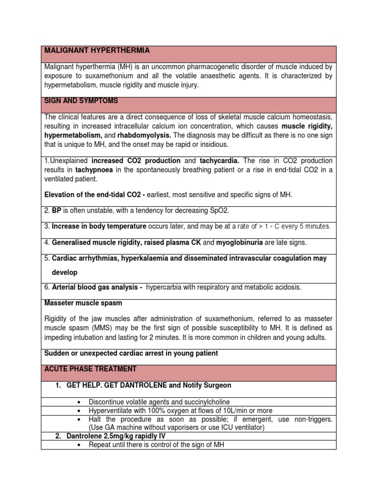 Malignant Hyperthermia PDF Medical Specialties Physiology