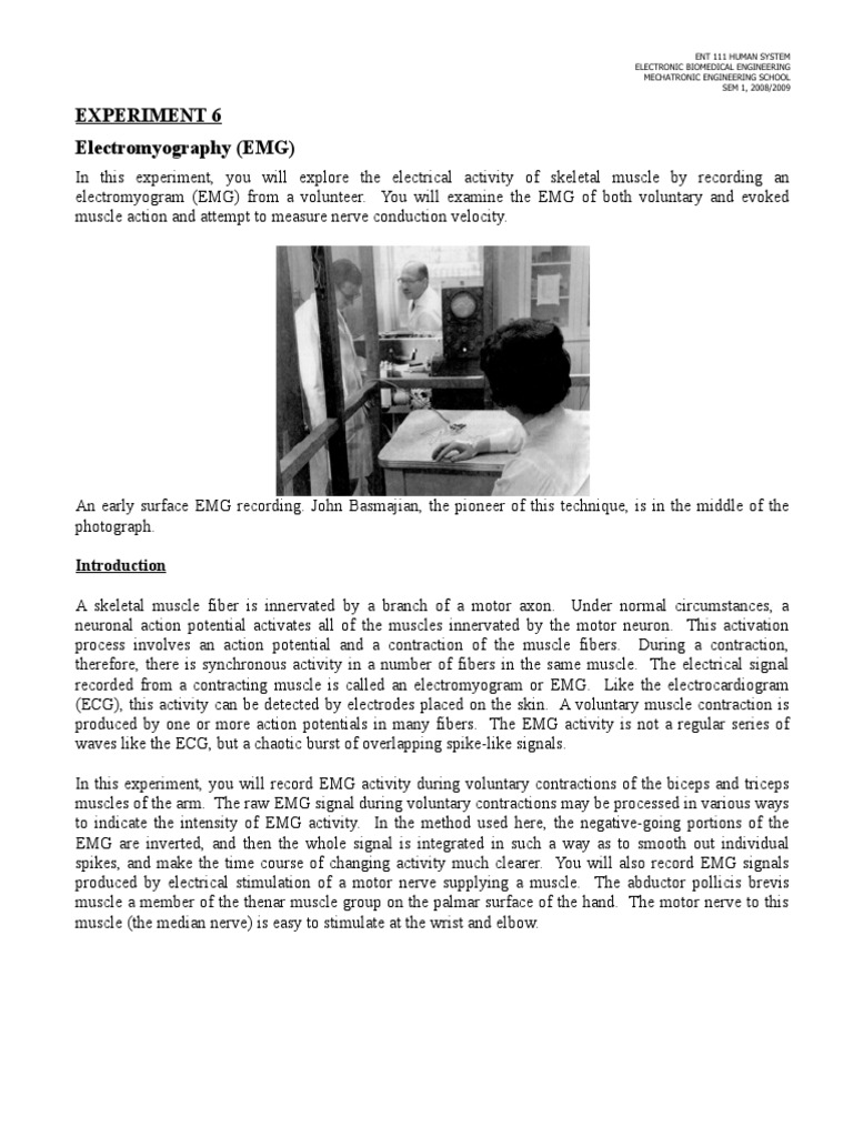 Experiment 6 Electromyography (EMG) | PDF | Electromyography | Motor Neuron