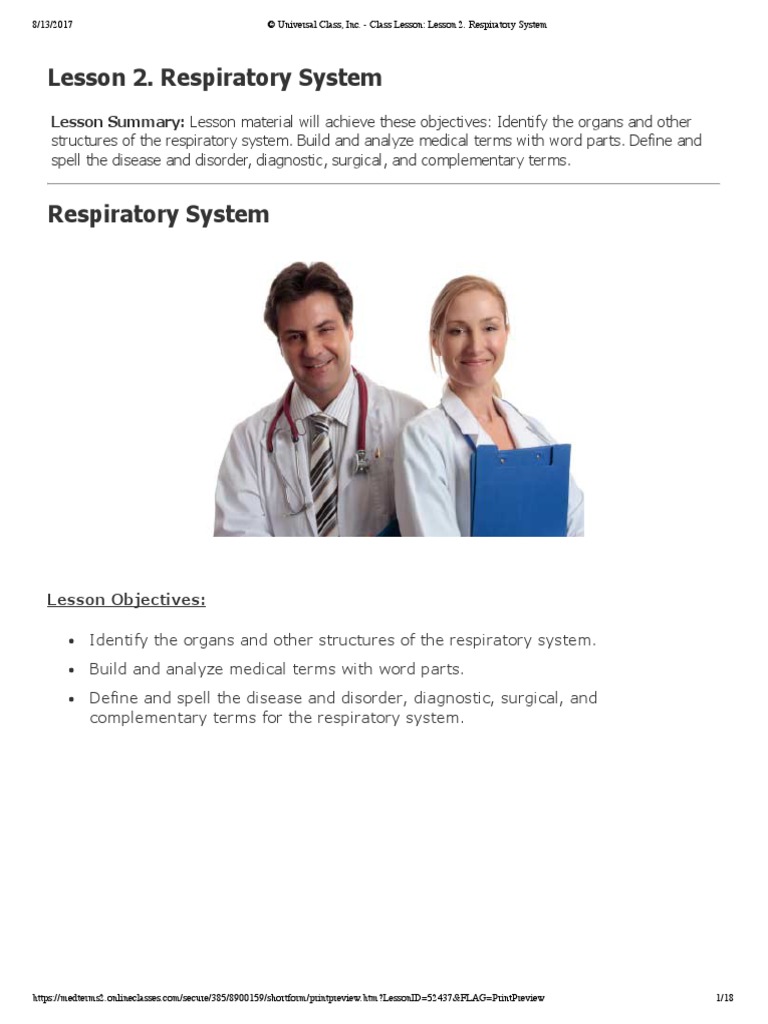 Class Lesson - Lesson 2. Respiratory System | Download Free PDF ...