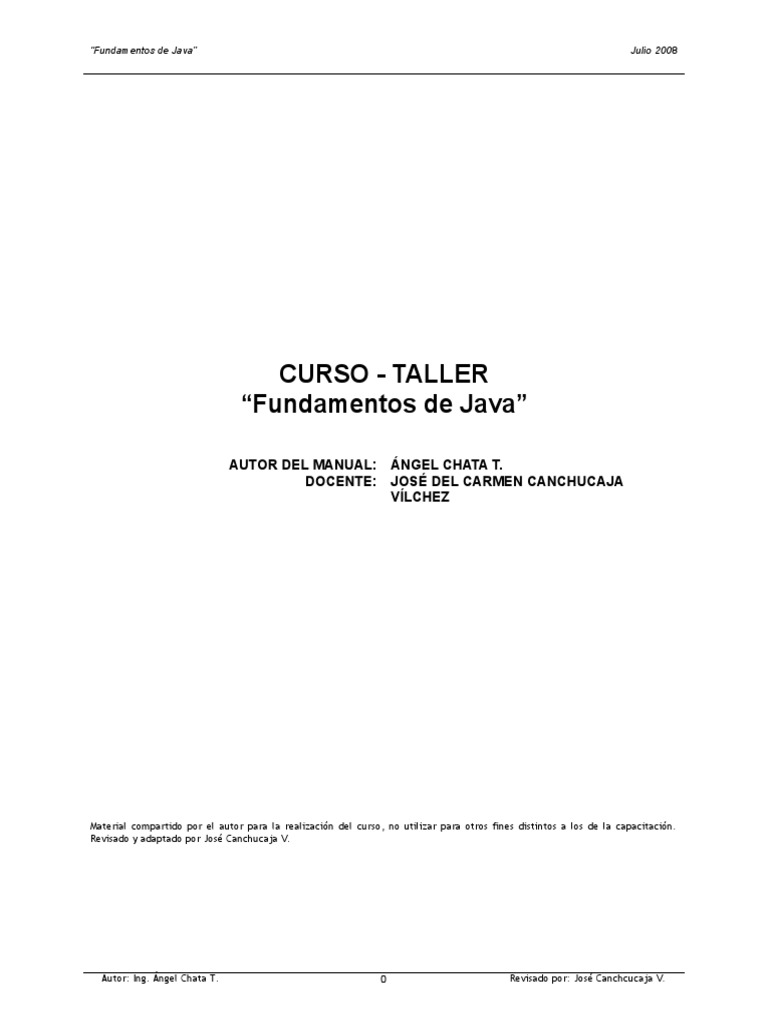 CURSO - TALLER Fundamentos de Java AUTOR | PDF | máquina virtual de ...