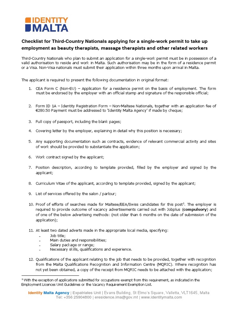 Beauty Therapists and Massage Therapists Checklist For TCNs Applying