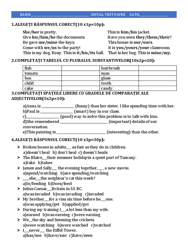 English Language Initial Test Paper | PDF | Language Arts & Discipline ...