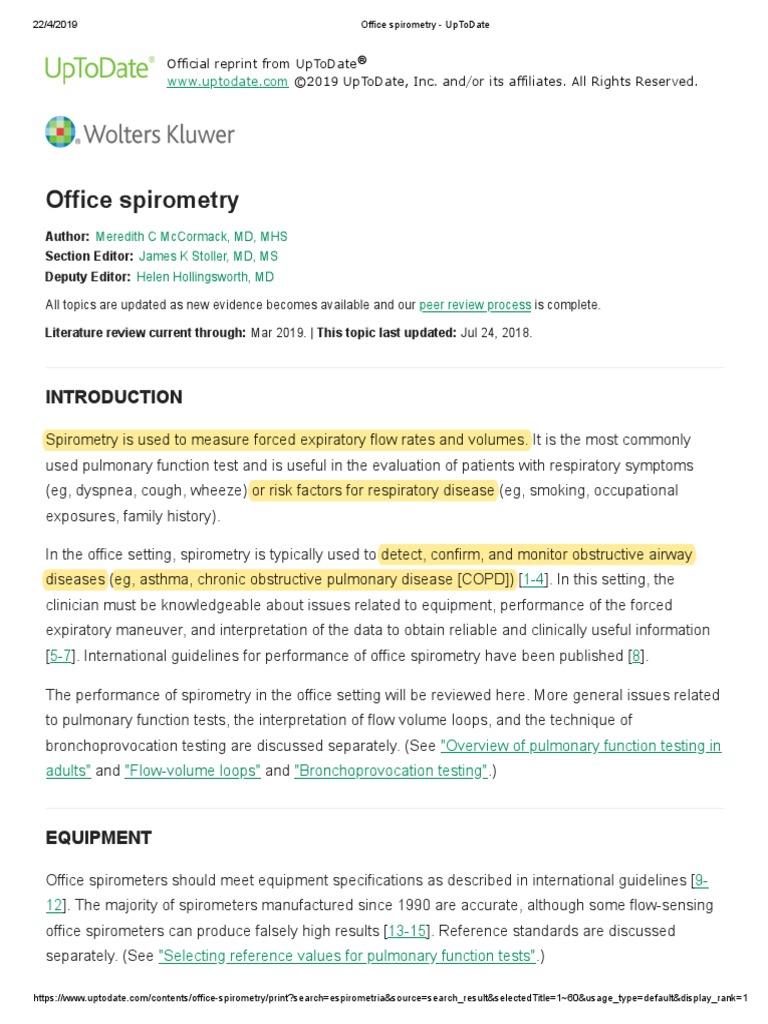 Office Spirometry UpToDate PDF Chronic Obstructive Pulmonary Disease Asthma