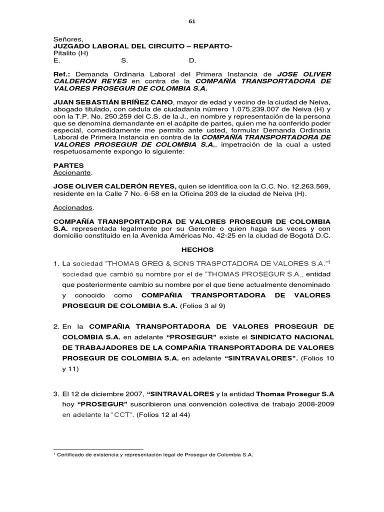 Demanda Ordinaria Laboral de Primera Instancia | Derecho laboral | Salario