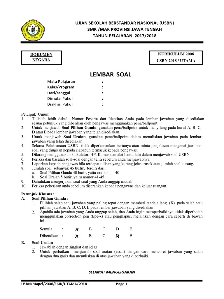 Latihan Soal Usbn Seni Budaya Smk 2019 Masnurul