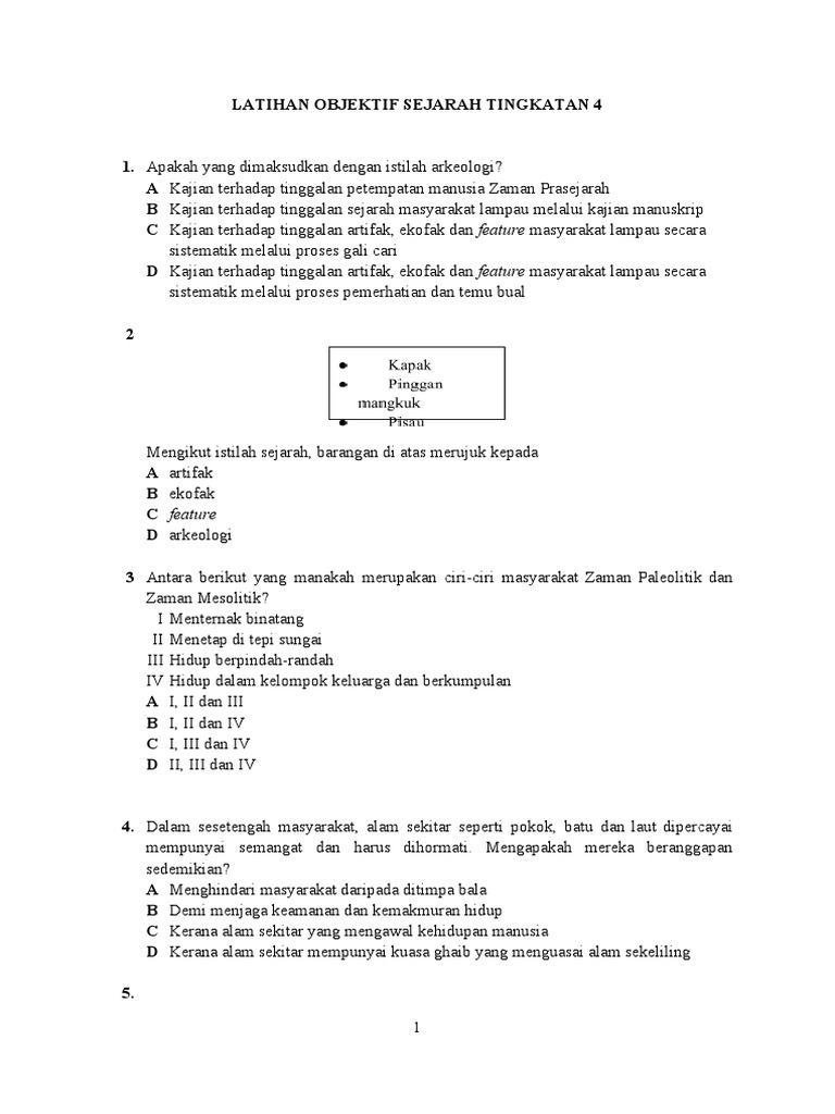 Latihan Objektif Sejarah Tingkatan 4 Pdf