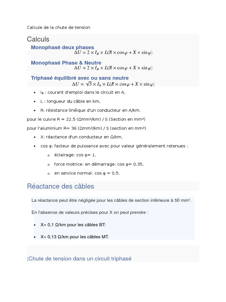 Calcule de La Chute de Tension PDF Ordinateurs Technologie et — free download