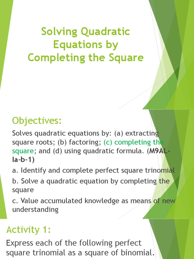 Completing the Square in Quadratics | PDF | Quadratic Equation | Equations