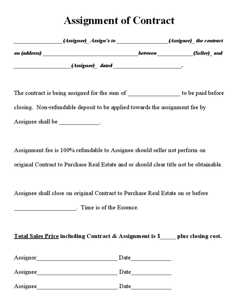 Real Estate Contract Assignment Form | PDF