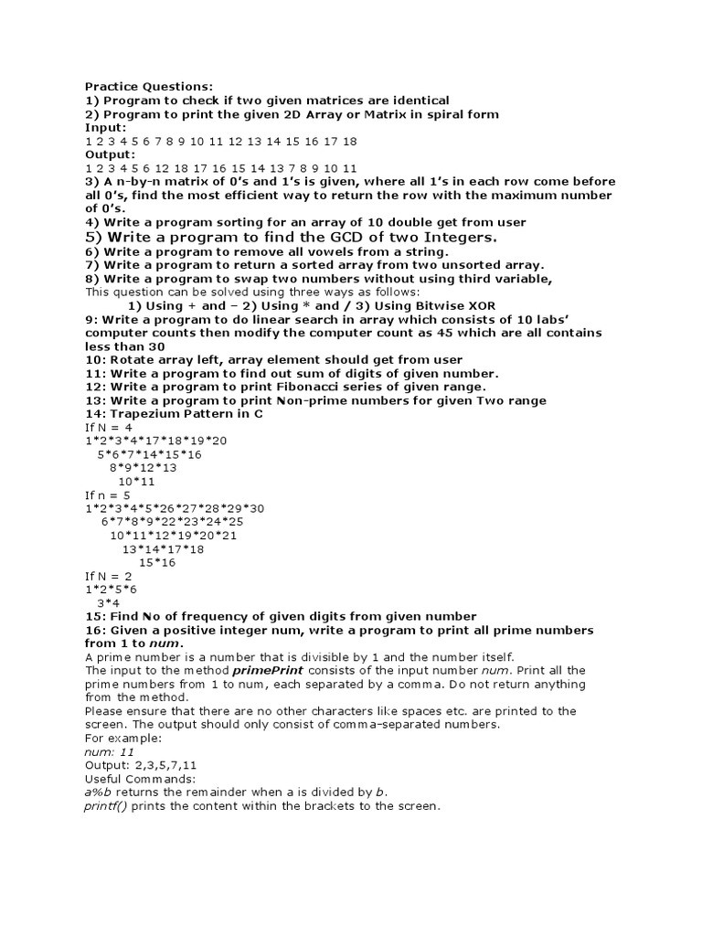 Practice Questions | PDF | Matrix (Mathematics) | Areas Of Computer Science