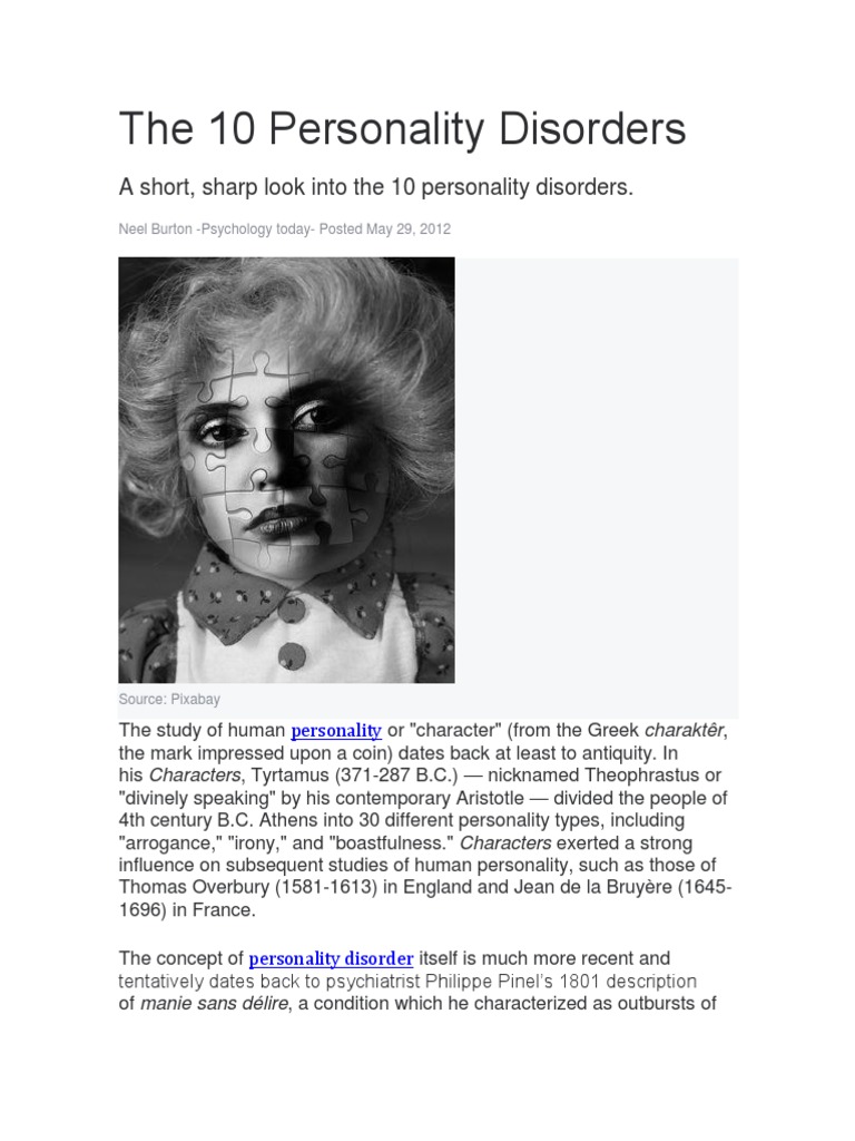 Ten Personality Disorders Neel Burton MD PDF Personality Disorder Borderline Personality