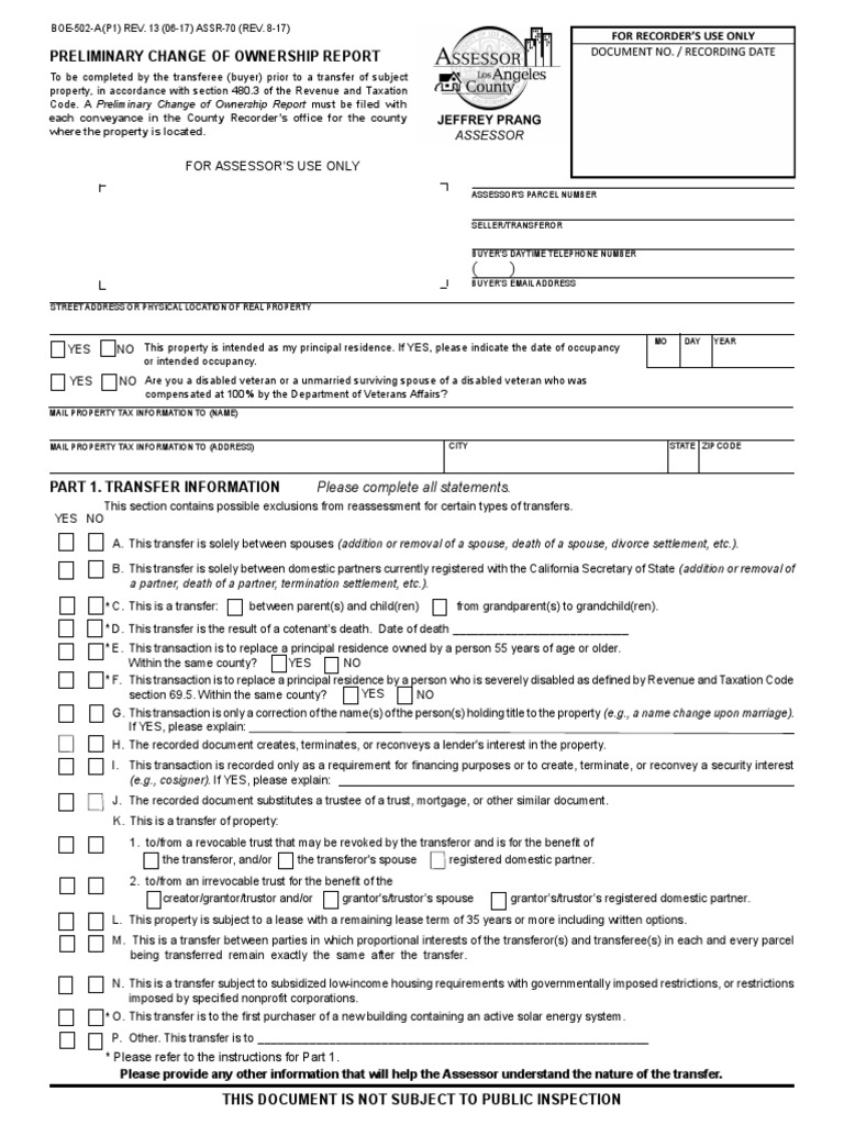 Preliminary Change of Ownership Report | PDF | Mortgage Law | Loans