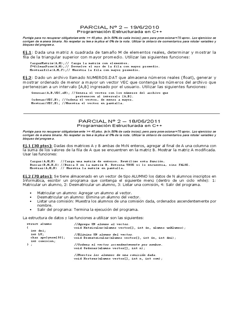 Ejercicios de Examen de Programación en C++ | PDF | C ++ | Matriz ...