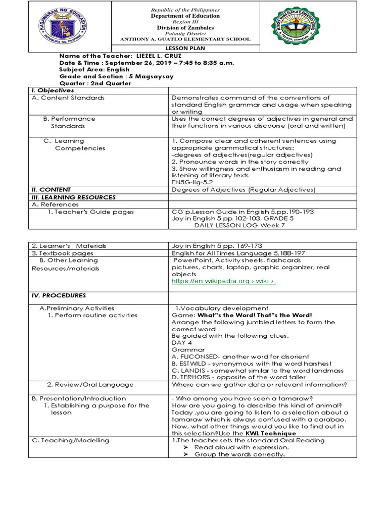 Lesson Plan In Araling Panlipunan For Cot Linguistics Language Mechanics