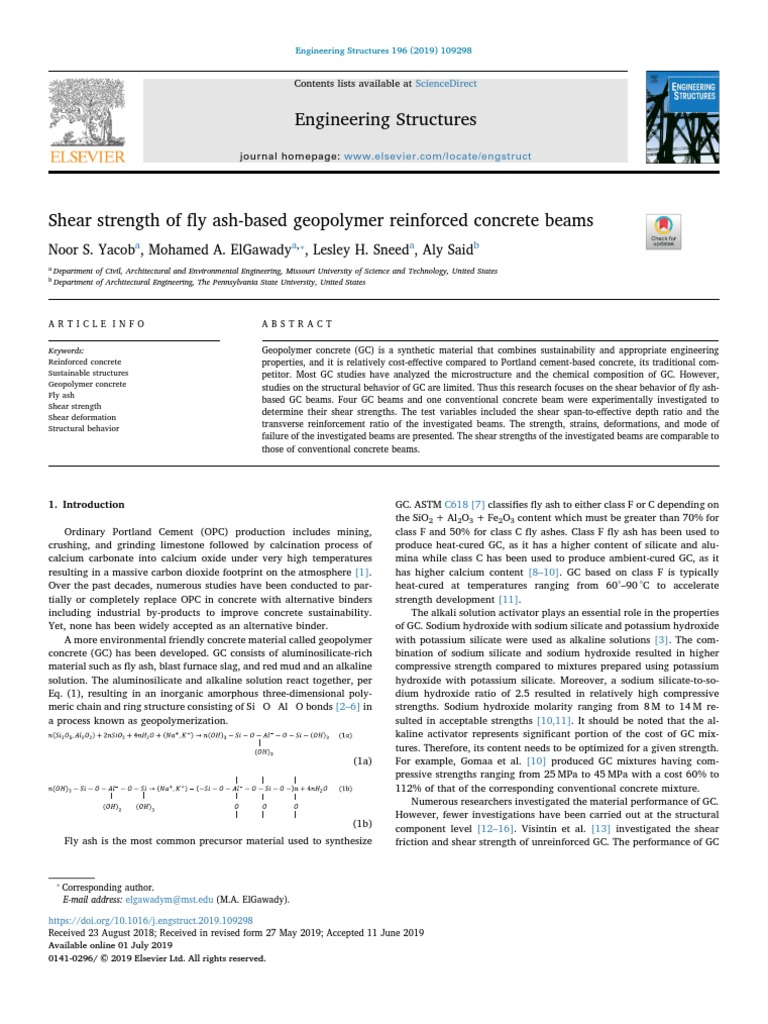 Shear Strength Fly Ash Geopolymer RC Beams | PDF | Beam (Structure ...