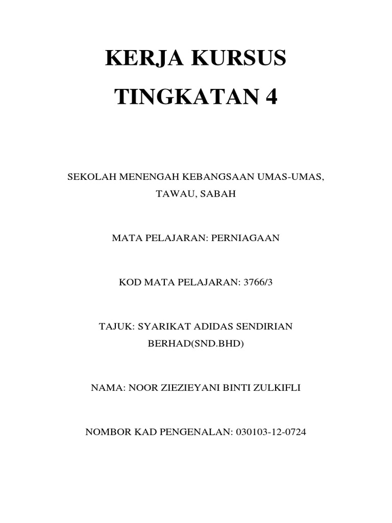 contoh kerja kursus perniagaan tingkatan 4