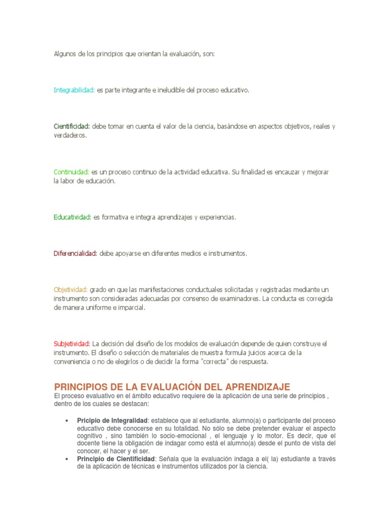 Algunos de Los Principios Que Orientan La Evaluación | PDF | Evaluación ...