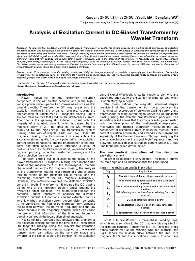 Wavelet Analysis of Transformer Excitation | PDF | Wavelet | Fourier ...