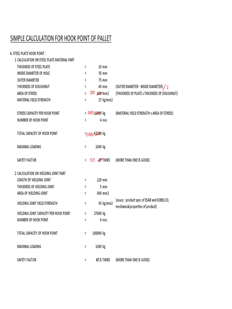 Hook Pallet Capacity Calculation PDF Strength Of Materials