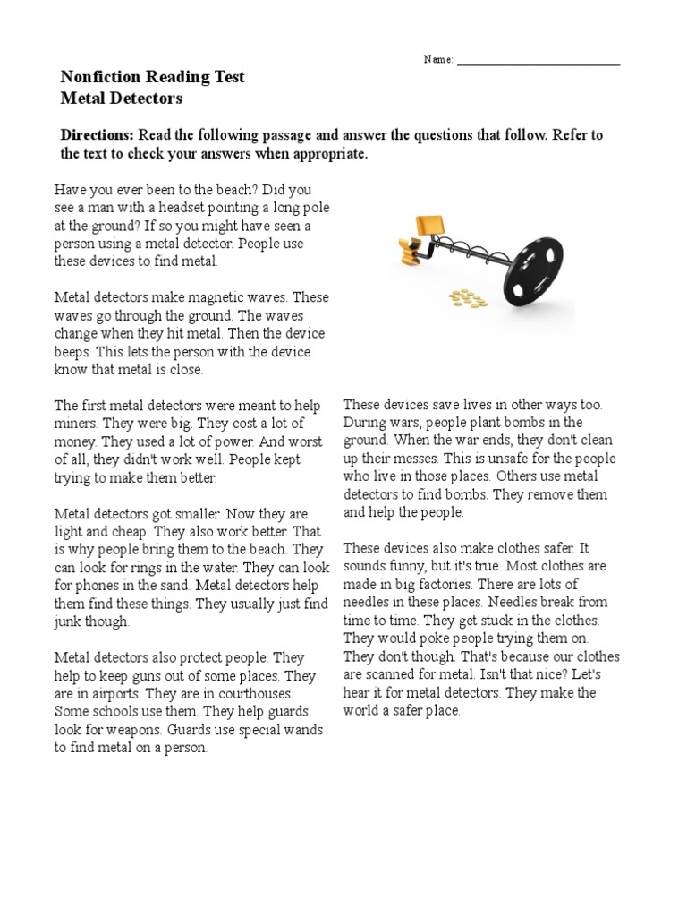 Nonfiction Reading Test Metal Detectors | PDF | Metal Detector