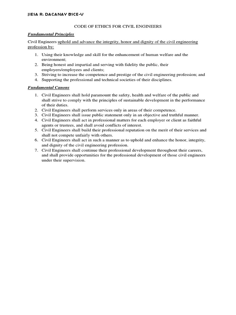 Civil Engineers Code of Ethics | PDF