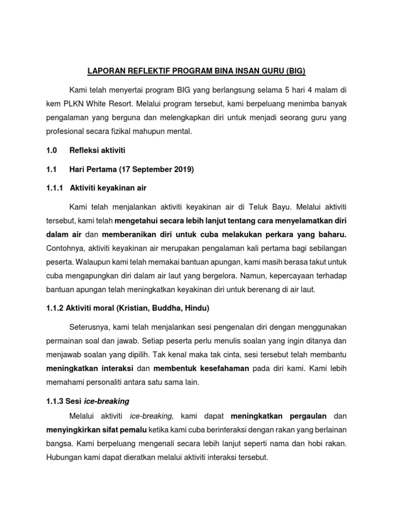 Laporan Reflektif Program Bina Insan Guru