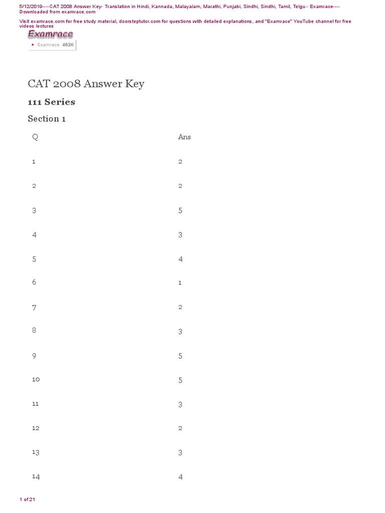CAT 2008 Answers | PDF | Sociolinguistics | Dialectology