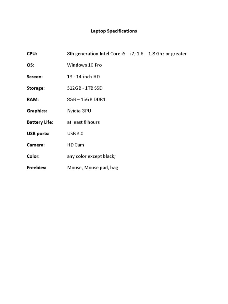 Laptop Specifications | PDF
