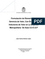 Formulación de Elementos de Gerencia de Valor, Con Énfasis en Inductores de Valor en La Empresa Metropolitana de Aseo S.A E.S.P