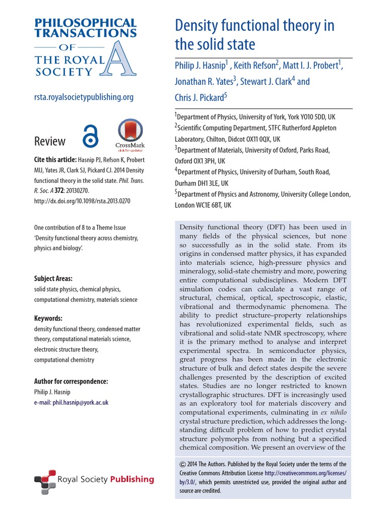 Density Functional Theory in The Solid State: Review | PDF | Density ...