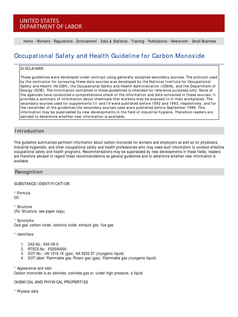 Occupational Safety and Health Guideline for Carbon Monoxide A