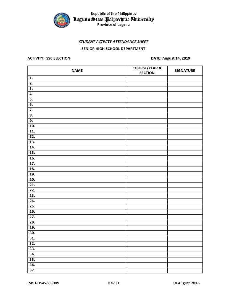 09student Activity Attendance Sheet | PDF