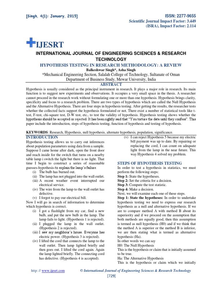Hypothesis Testing in Research Methodolo PDF | PDF | Statistical ...
