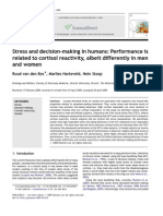 Stress and Decision-making in Humans Performance is Relate to Cortisol Re Activity, Albeit Differently in Men and Women