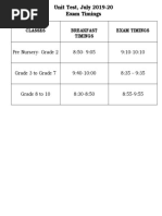 Unit Test, July 2019-20 Exam Timings