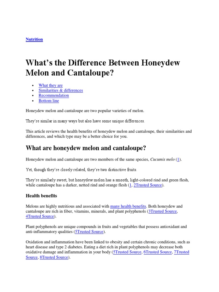 What's The Difference Between Honeydew Melon and Cantaloupe? PDF Nutrients Antioxidant