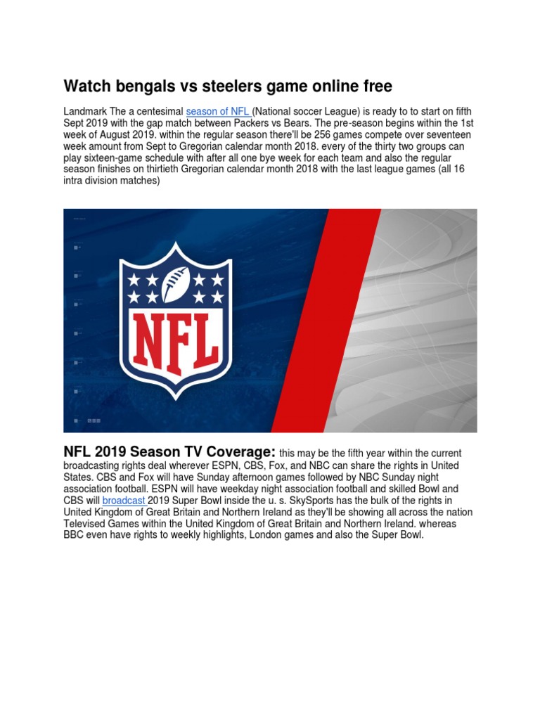Watch Bengals vs Steelers Live Free | PDF | Pittsburgh Steelers ...