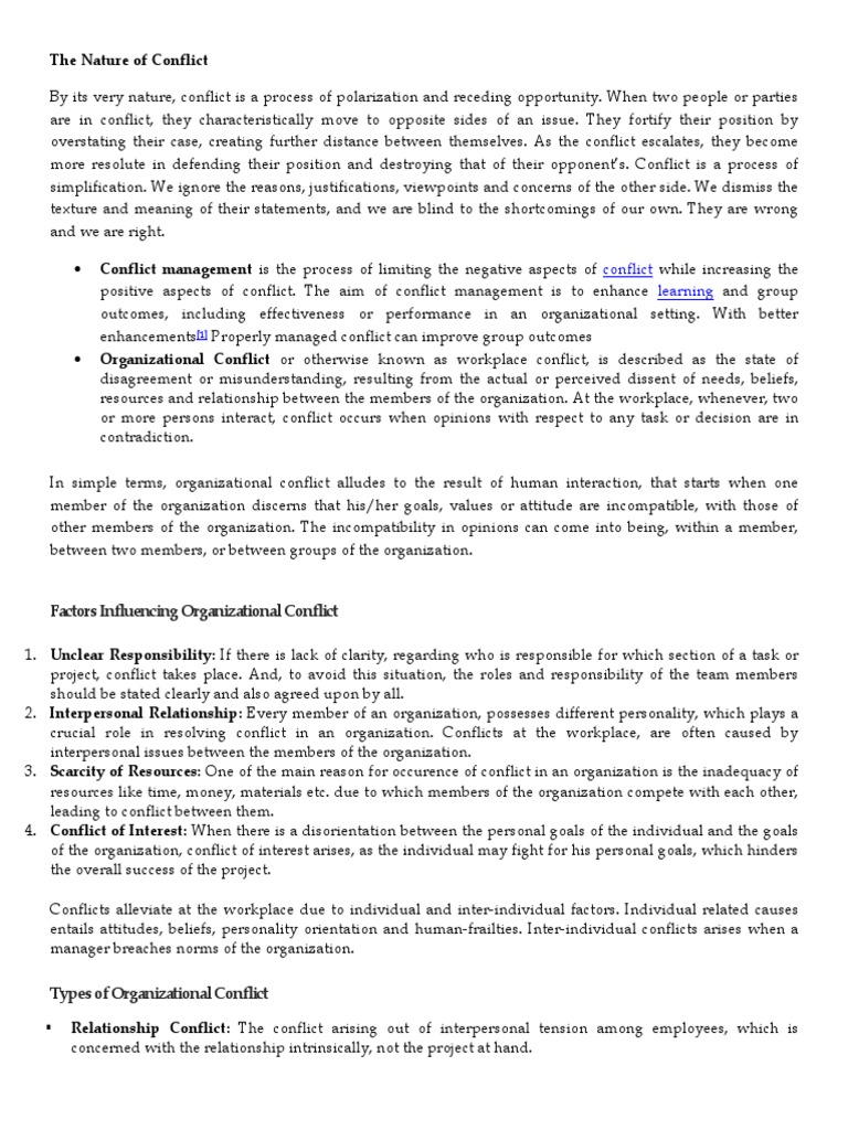 The Nature of Conflict | PDF | Conflict (Process) | Conflict Resolution