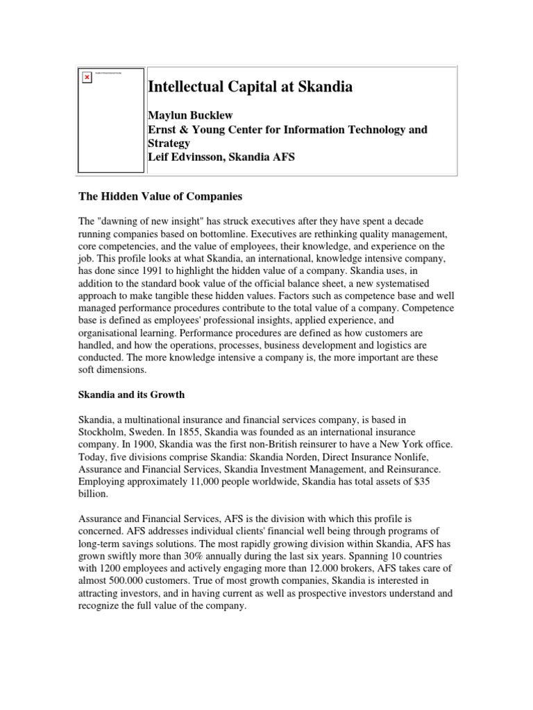 Skandia's Intellectual Capital Strategy | PDF | Capital (Economics ...