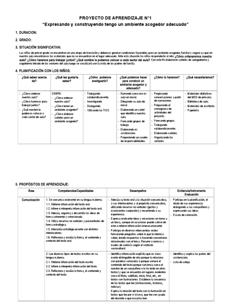 1° Marzo - Proyecto | PDF | Salón de clases | Aprendizaje