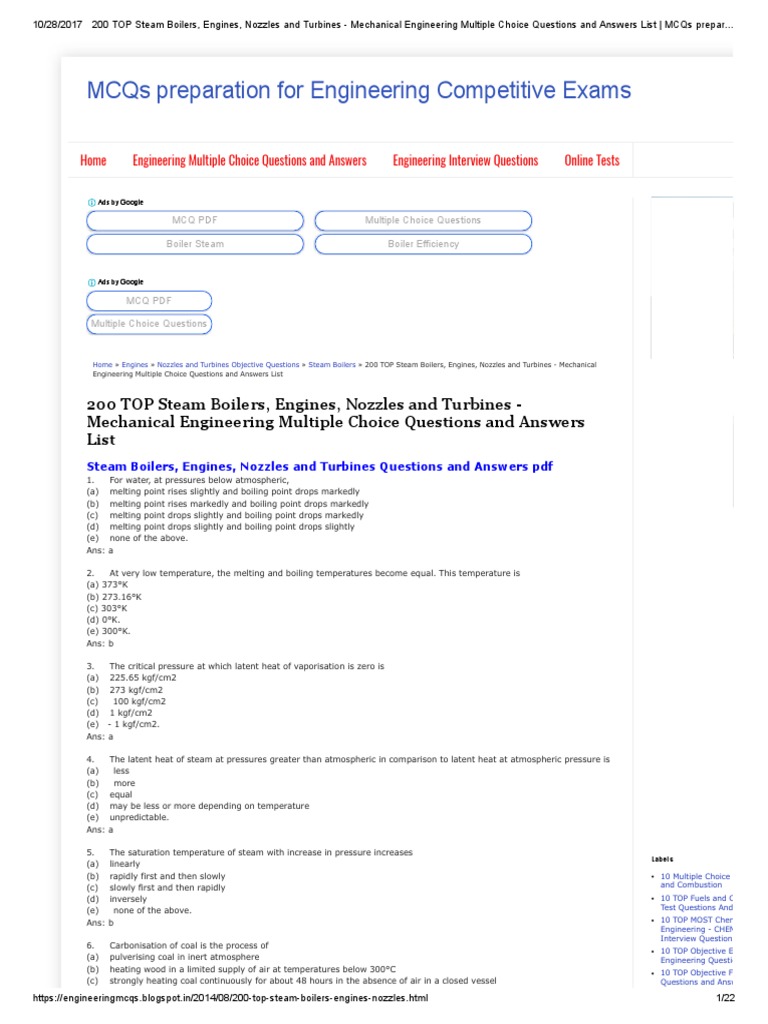 200 Top Steam Boilers Engines Nozzles and Turbines Question and Answers