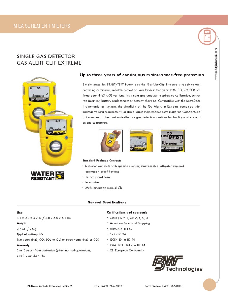 Single Gas Detector Gas Alert Clip Extreme Measurement Meters PDF