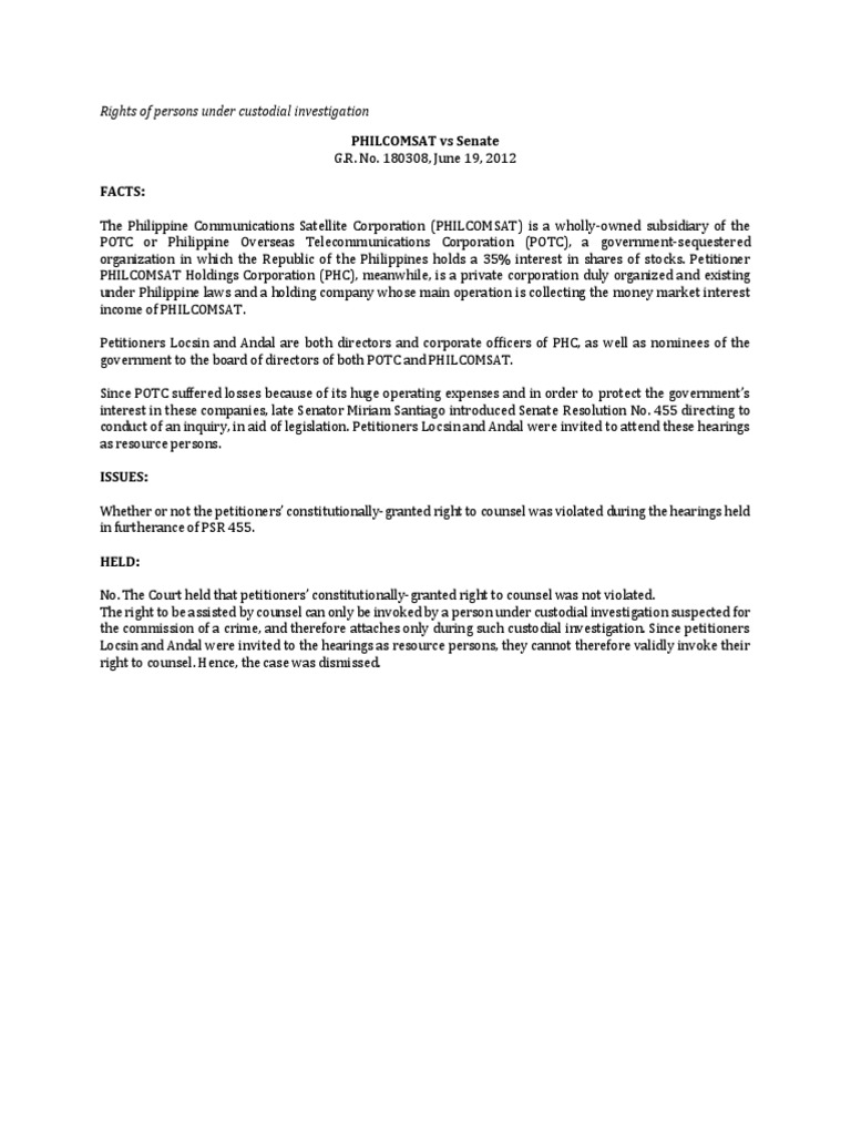 PHILCOMSAT Rights in Senate Inquiry | PDF