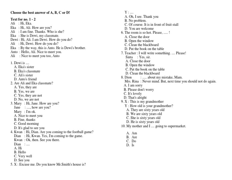 Choose The Best Answer of A, B, C or D! Text For No. 1 - 2 | PDF