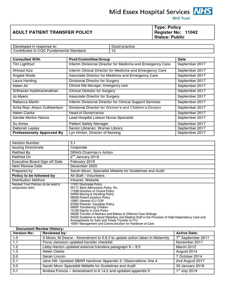Patient Transfer Policy 3.1 PDF Emergency Department Health Care