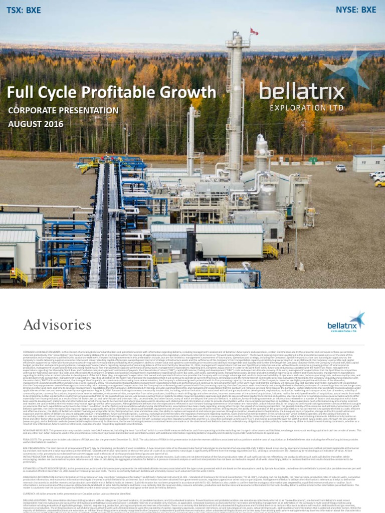 Bellatrix 2016 Corporate Presentation | PDF | Oil Reserves | Industries