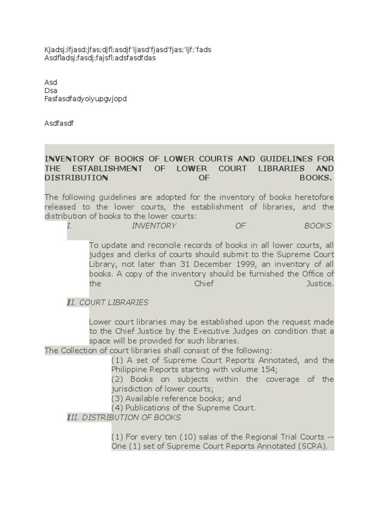 Inventory of Books of Lower Courts and Guidelines For The Establishment ...