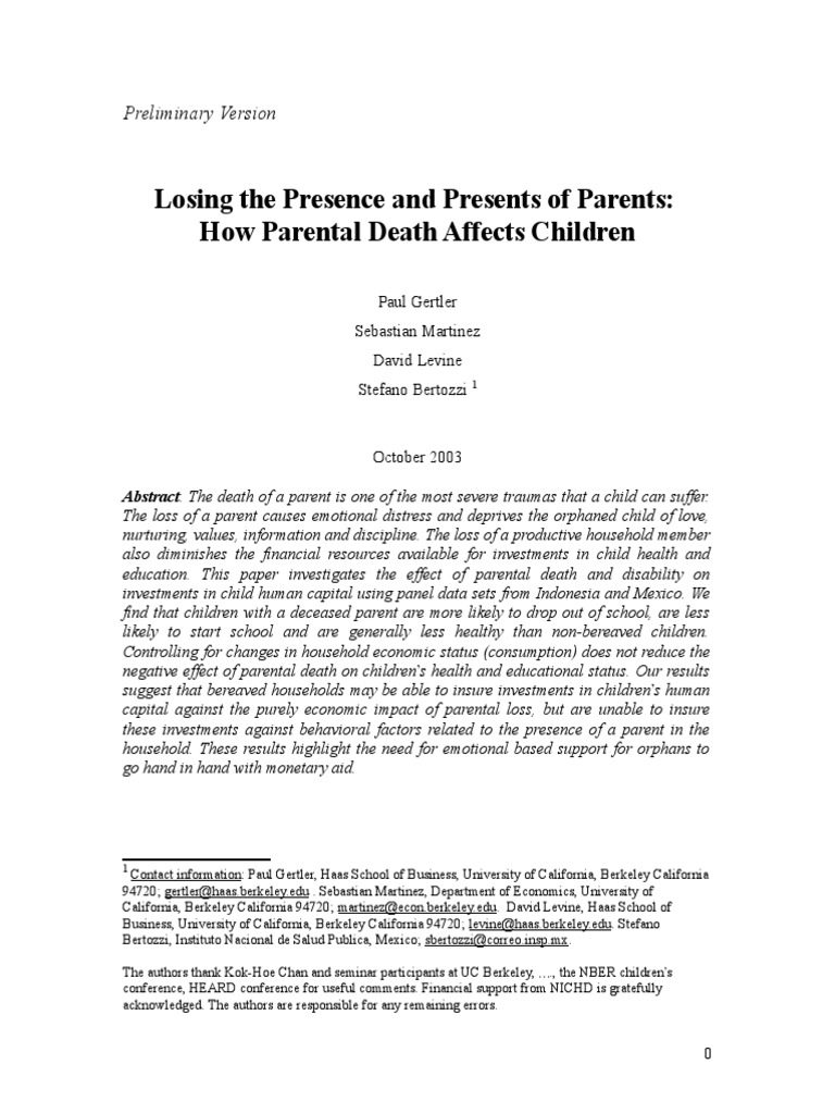 Impact of Parental Death on Children | PDF | Fixed Effects Model | Grief